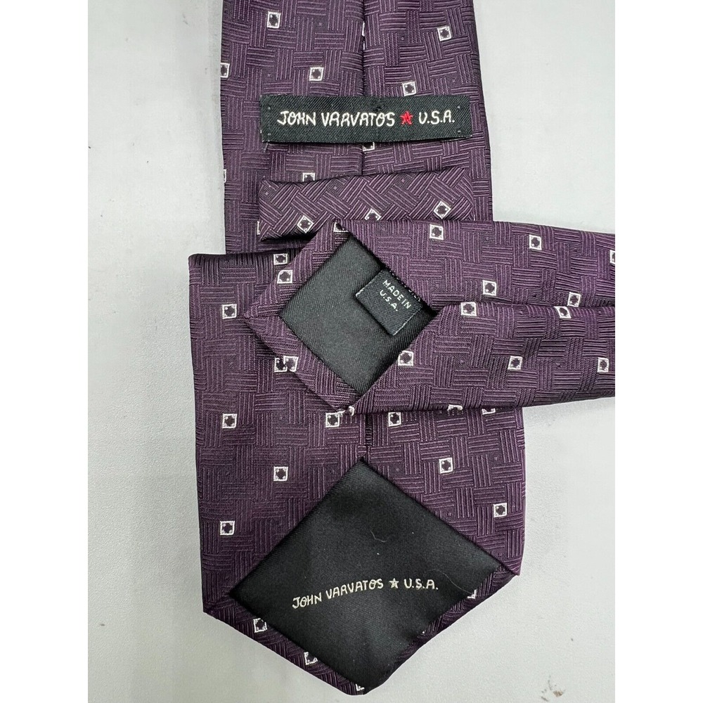 JOHN VARVATORS USA Purple Striped Square Skinny Silk Men's Neck Tie L: 59" W:3"